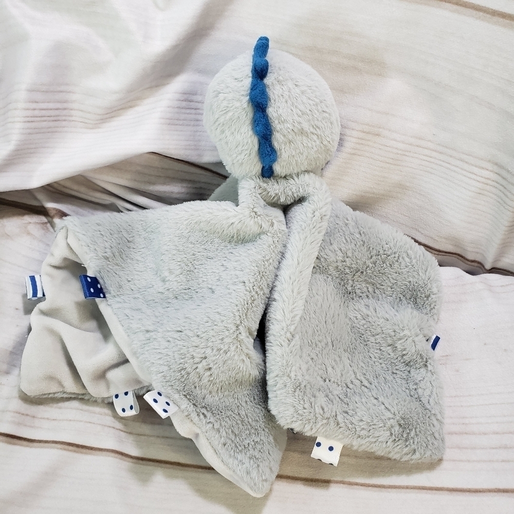 Kellytoy Baby Gray Blue Dinosaur Plush Lovey Mini Security Blanket Rattle Ribbon - Picture 5 of 8